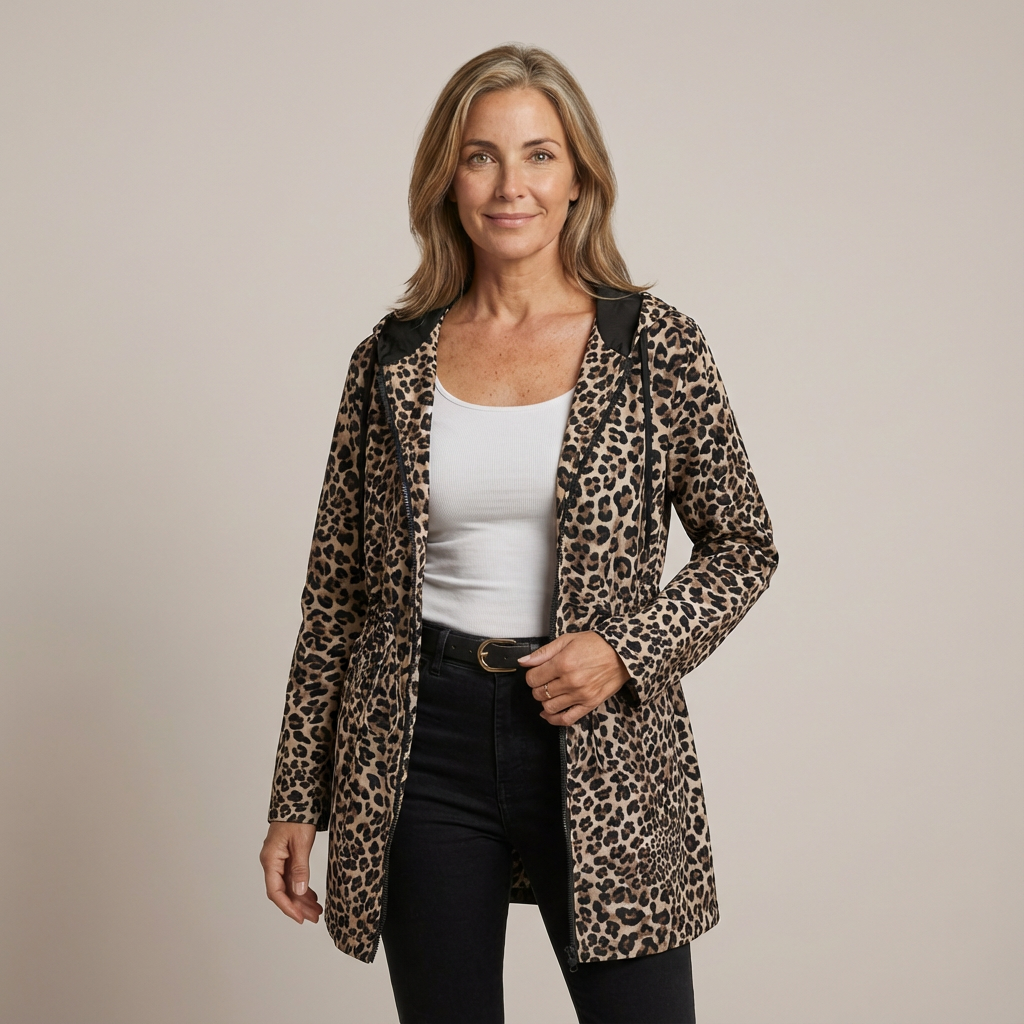 Reversible Hooded Coat with Leopard Print