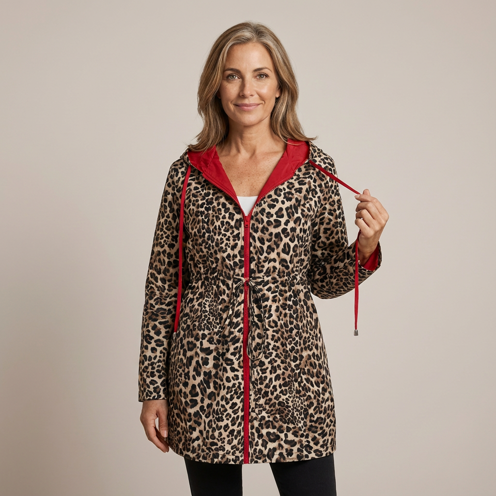 Reversible Hooded Coat with Leopard Print
